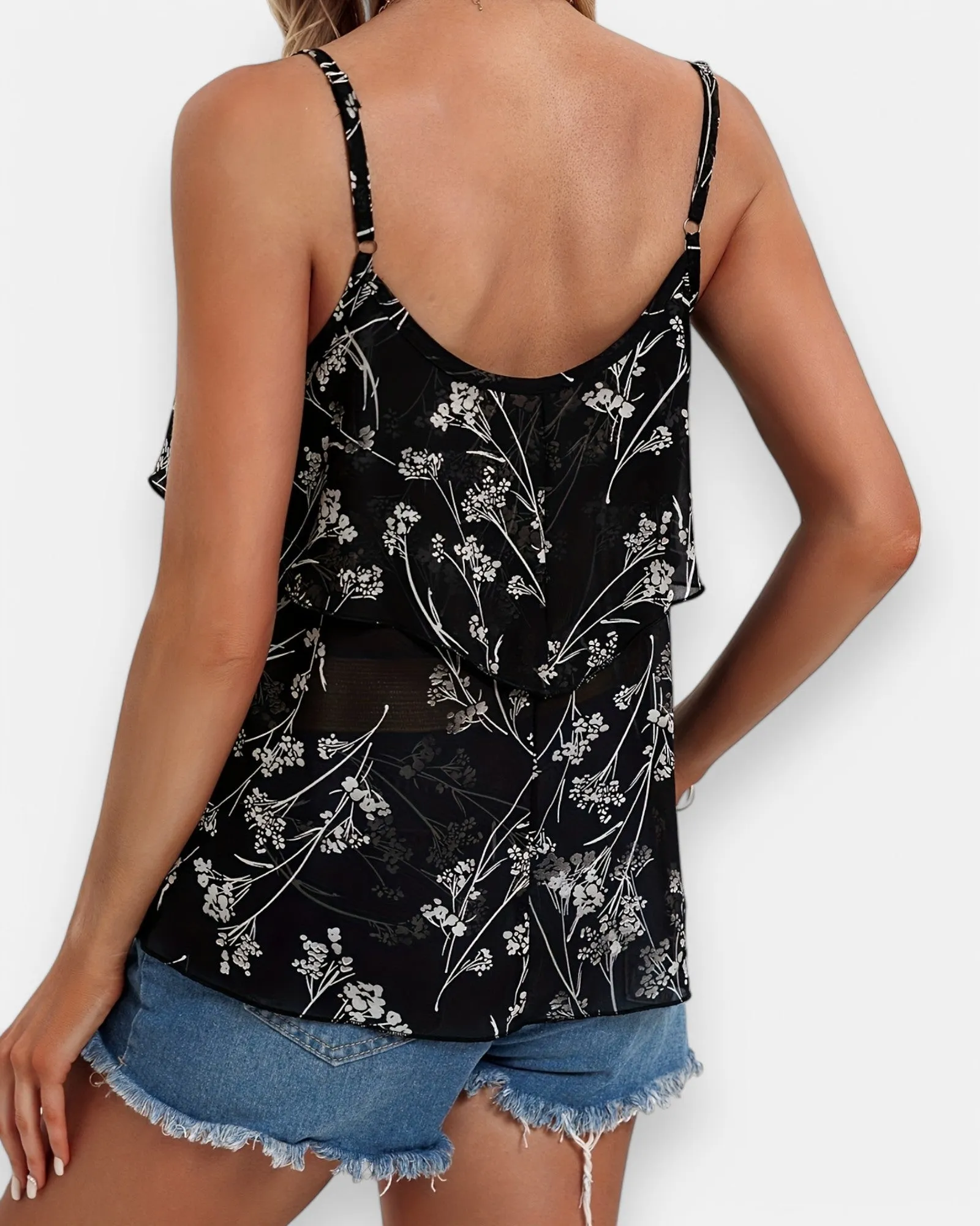 Emily – Boho Floral Layered Hem Cami Top