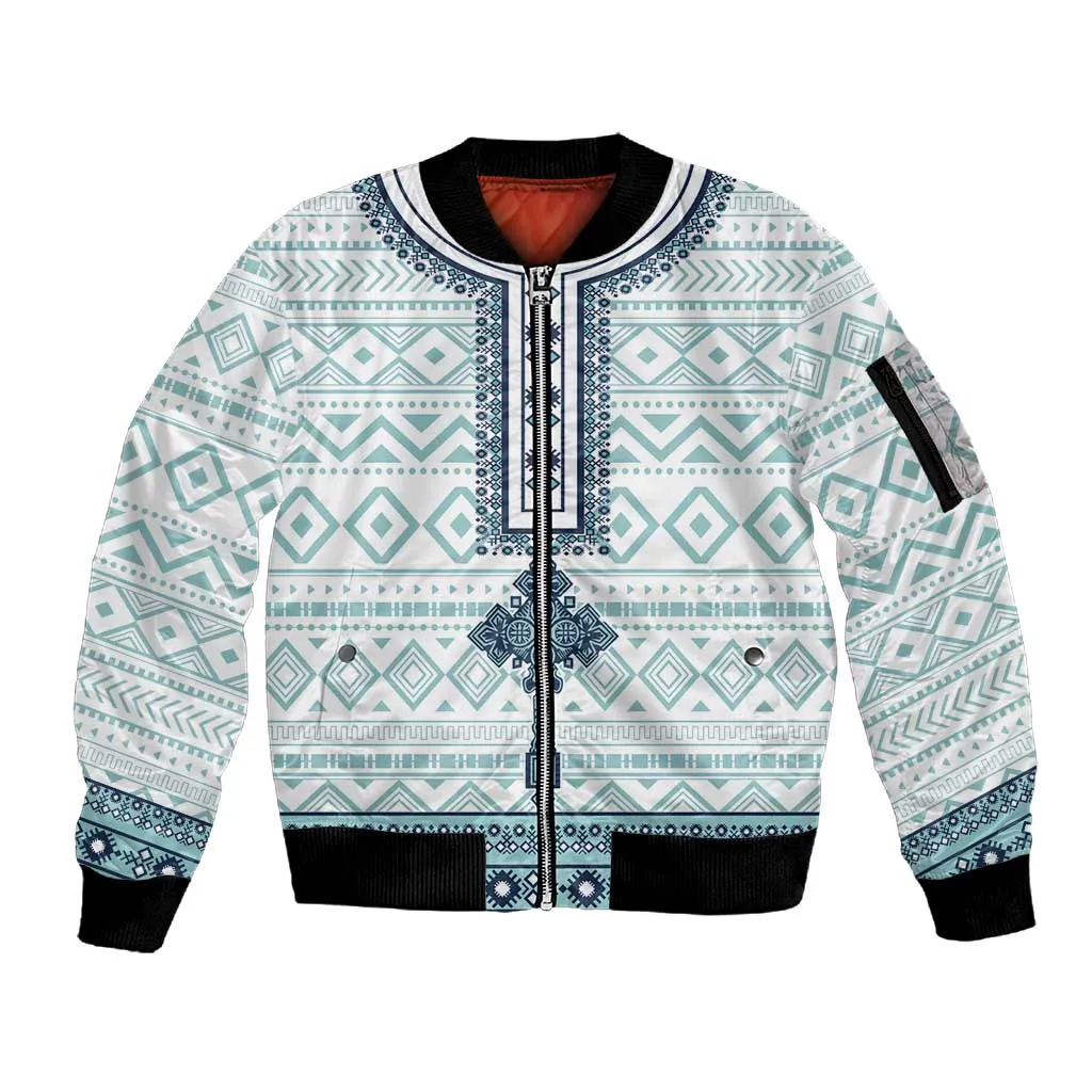 Eritrea Sleeve Zip Bomber Jacket African Pattern - Habesha Style LT15