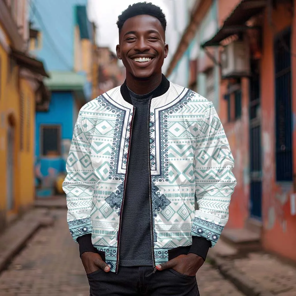 Eritrea Sleeve Zip Bomber Jacket African Pattern - Habesha Style LT15