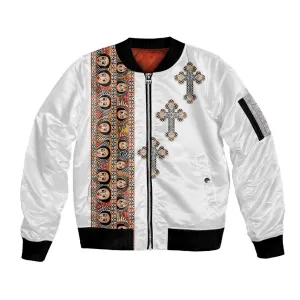 Ethiopia Angels Tilet With Cross Sleeve Zip Bomber Jacket LT15