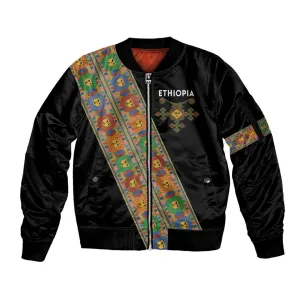 Ethiopia Saba Kemis Sash Style Sleeve Zip Bomber Jacket Black Color LT15