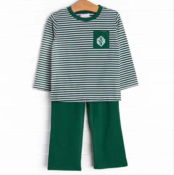 Evan Pant Set, Hunter Green Stripe