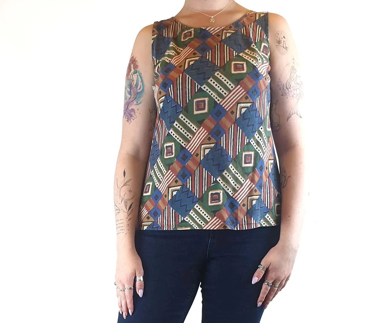 Fabrindia Vinage early 90s colourful print sleeveless top size L (best fits size 12)