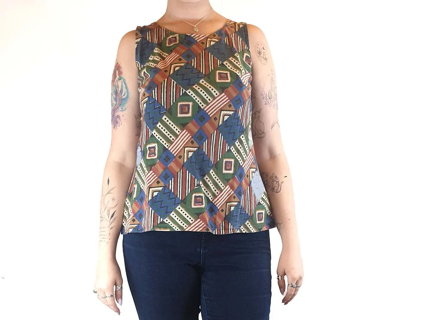 Fabrindia Vinage early 90s colourful print sleeveless top size L (best fits size 12)