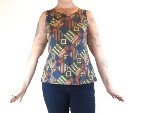 Fabrindia Vinage early 90s colourful print sleeveless top size L (best fits size 12)