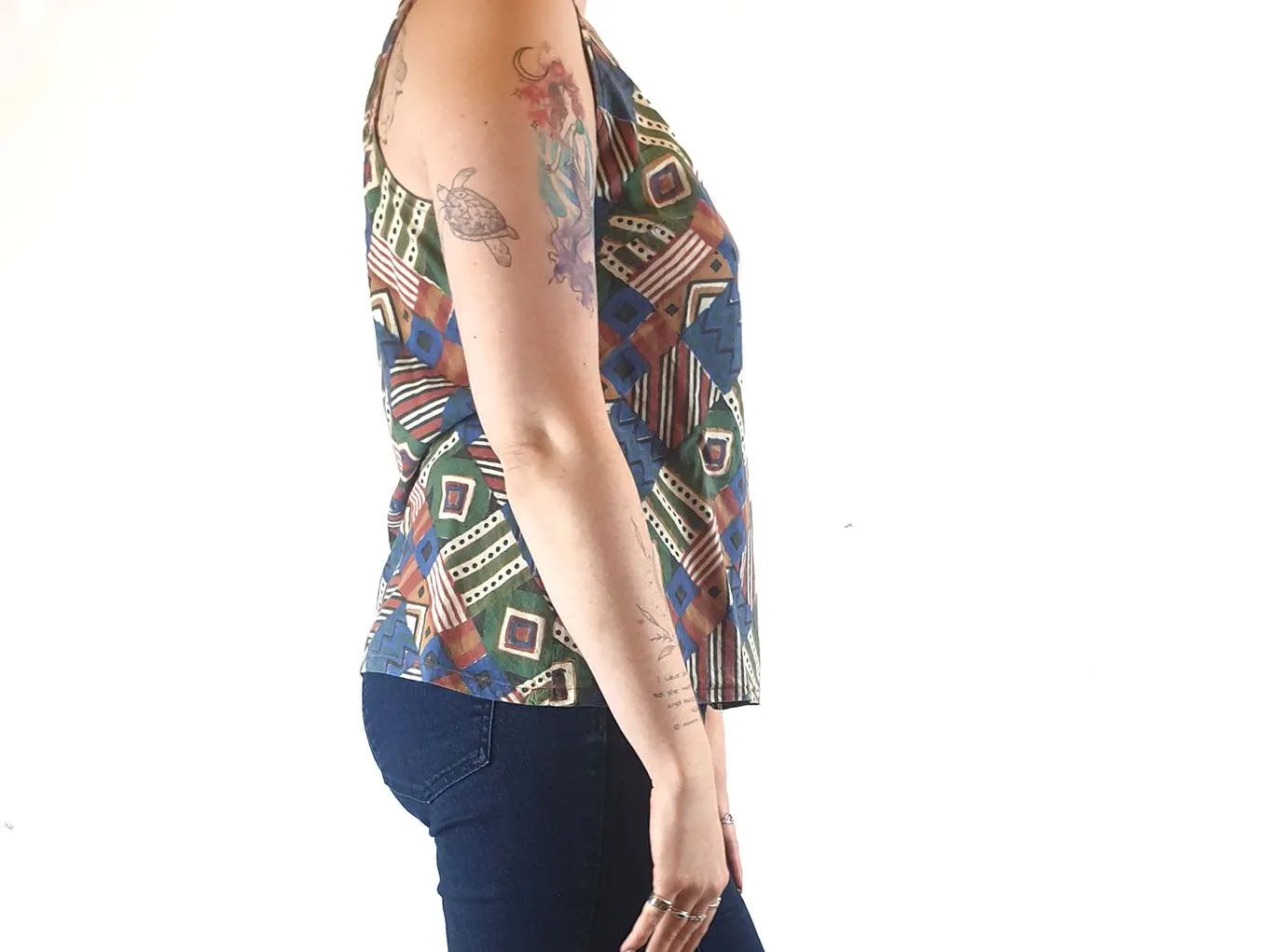 Fabrindia Vinage early 90s colourful print sleeveless top size L (best fits size 12)