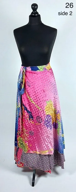 Flattering Indian gypsy wrap skirt, made from vintage silk-mix saree fabrics with Oriental & floral print #26