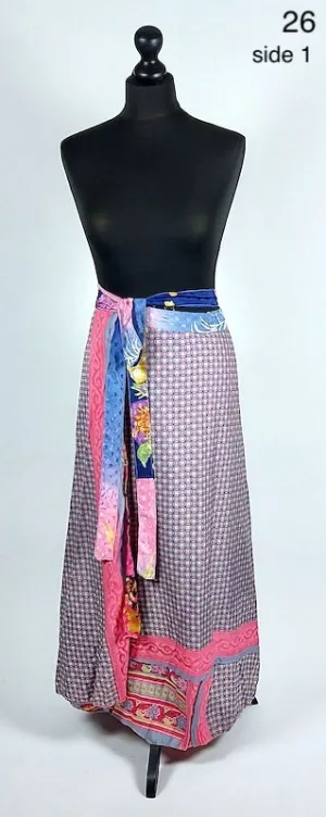 Flattering Indian gypsy wrap skirt, made from vintage silk-mix saree fabrics with Oriental & floral print #26