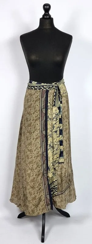 Flattering Indian gypsy wrap skirt, made from vintage silk-mix saree fabrics with Oriental & floral print #44