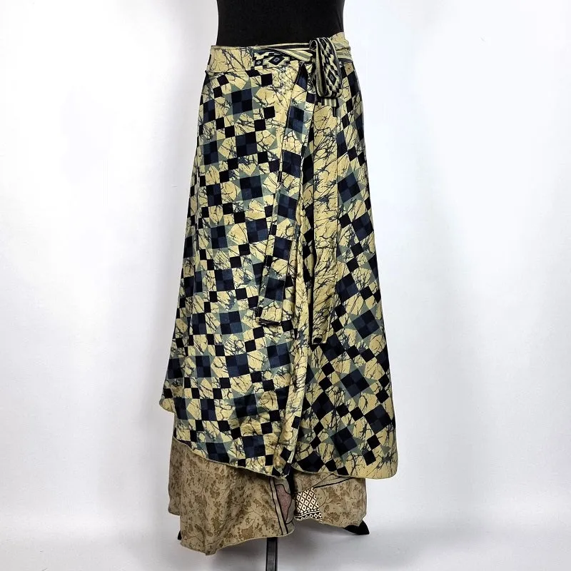 Flattering Indian gypsy wrap skirt, made from vintage silk-mix saree fabrics with Oriental & floral print #44