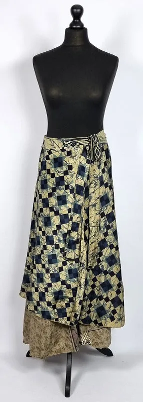 Flattering Indian gypsy wrap skirt, made from vintage silk-mix saree fabrics with Oriental & floral print #44