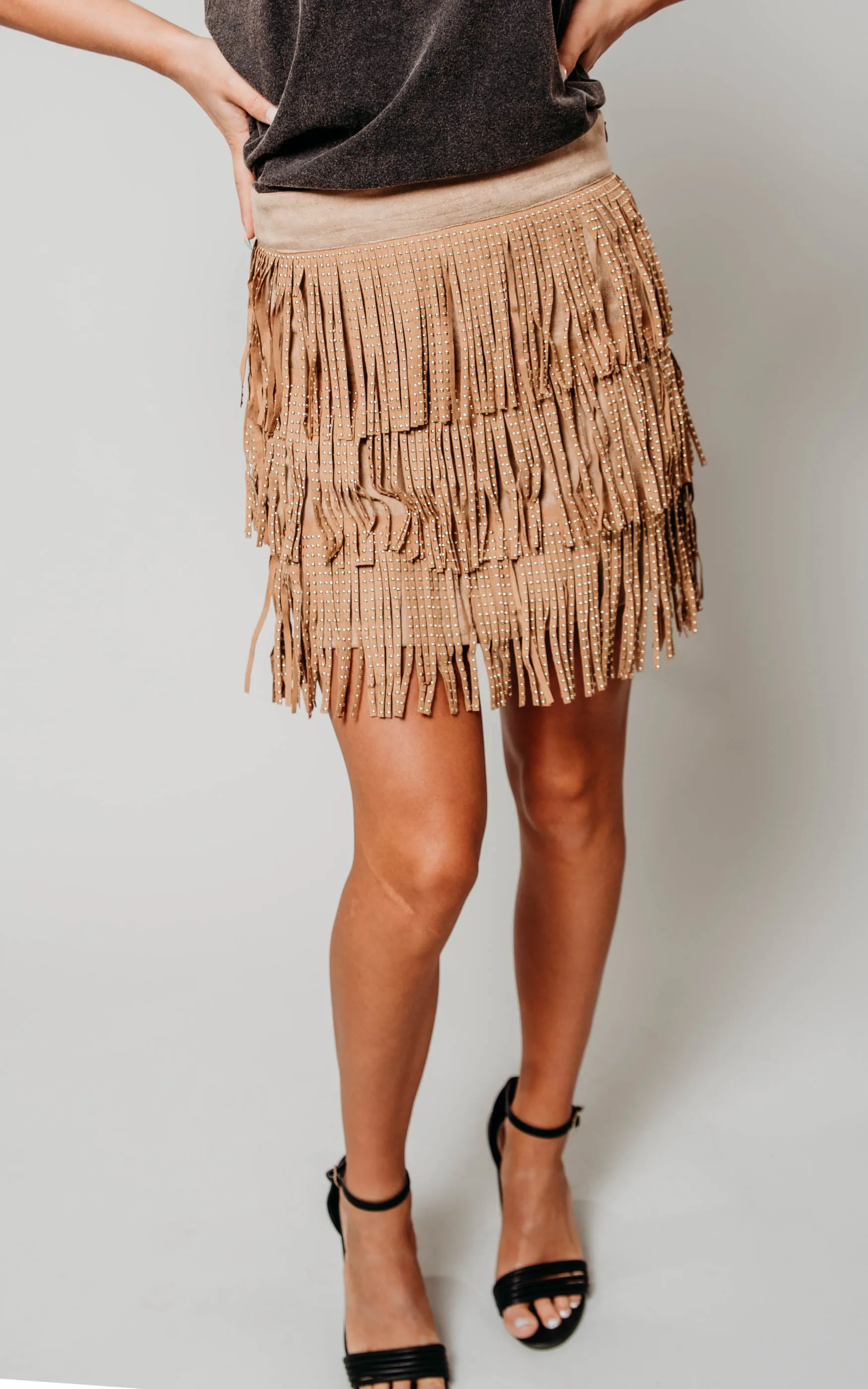 Fringe Tiered Suede Mini Skirt - Final Sale