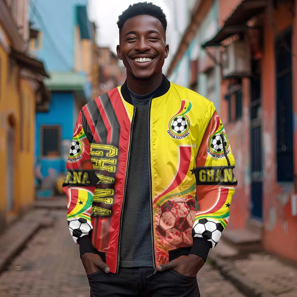 Ghana Soccer Sleeve Zip Bomber Jacket Black Stars Football - Road To Champion DT03