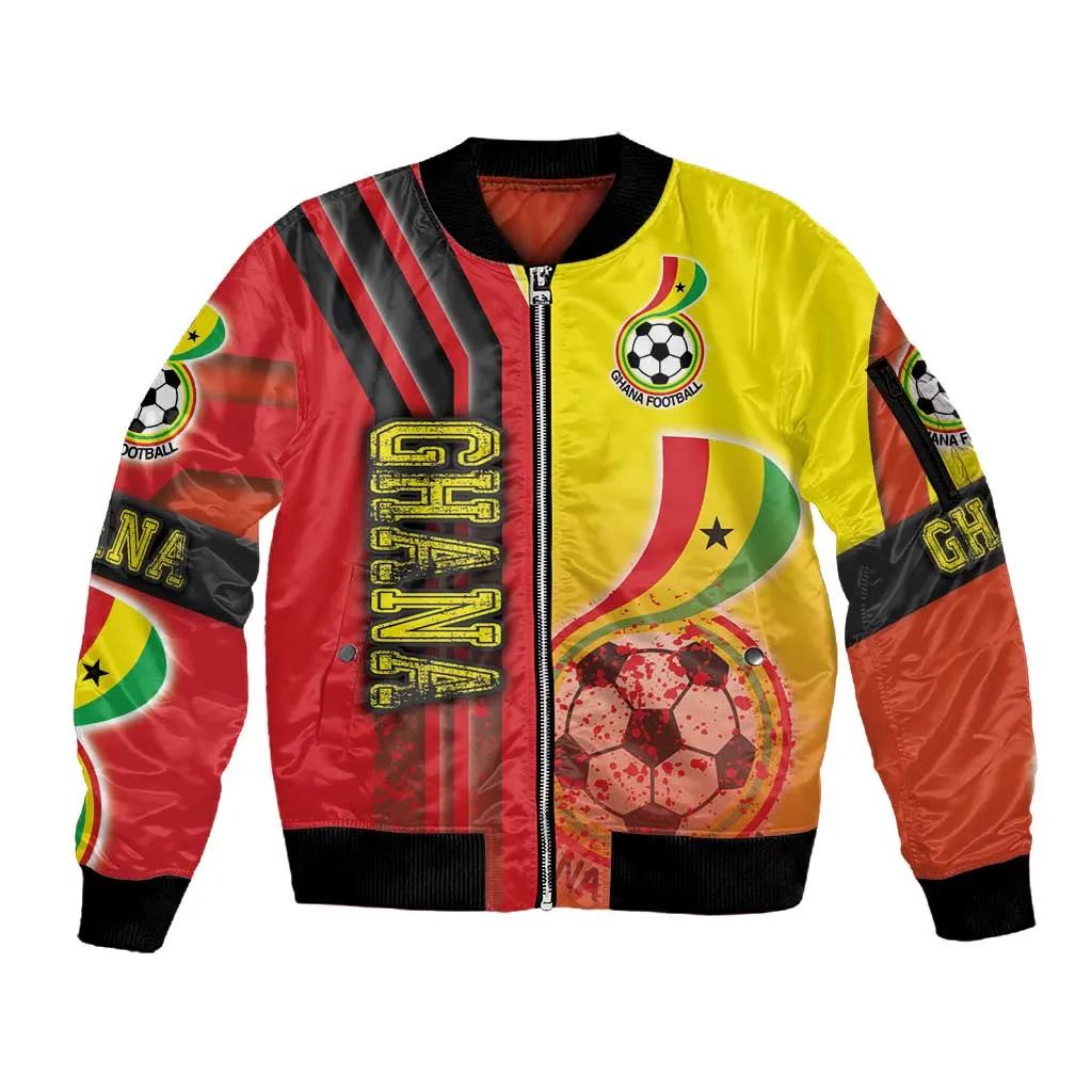 Ghana Soccer Sleeve Zip Bomber Jacket Black Stars Football - Road To Champion DT03