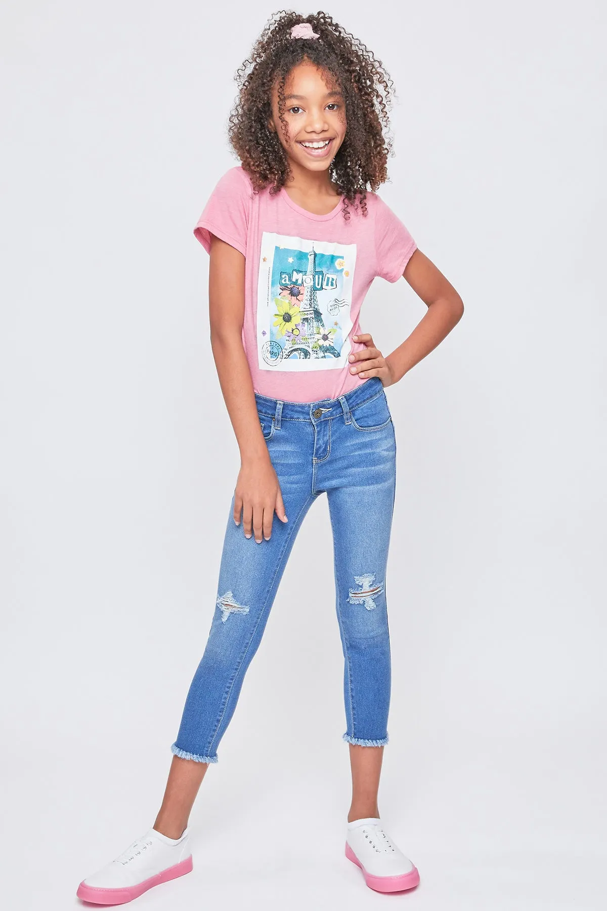 Girls Basic 5 Pkt 1 Btn Fray Hem Ankle Pack Of 12