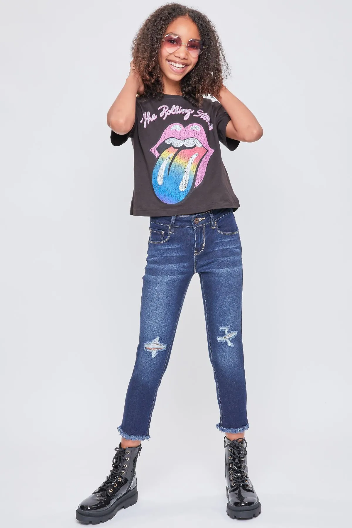 Girls Basic 5 Pkt 1 Btn Fray Hem Ankle Pack Of 12