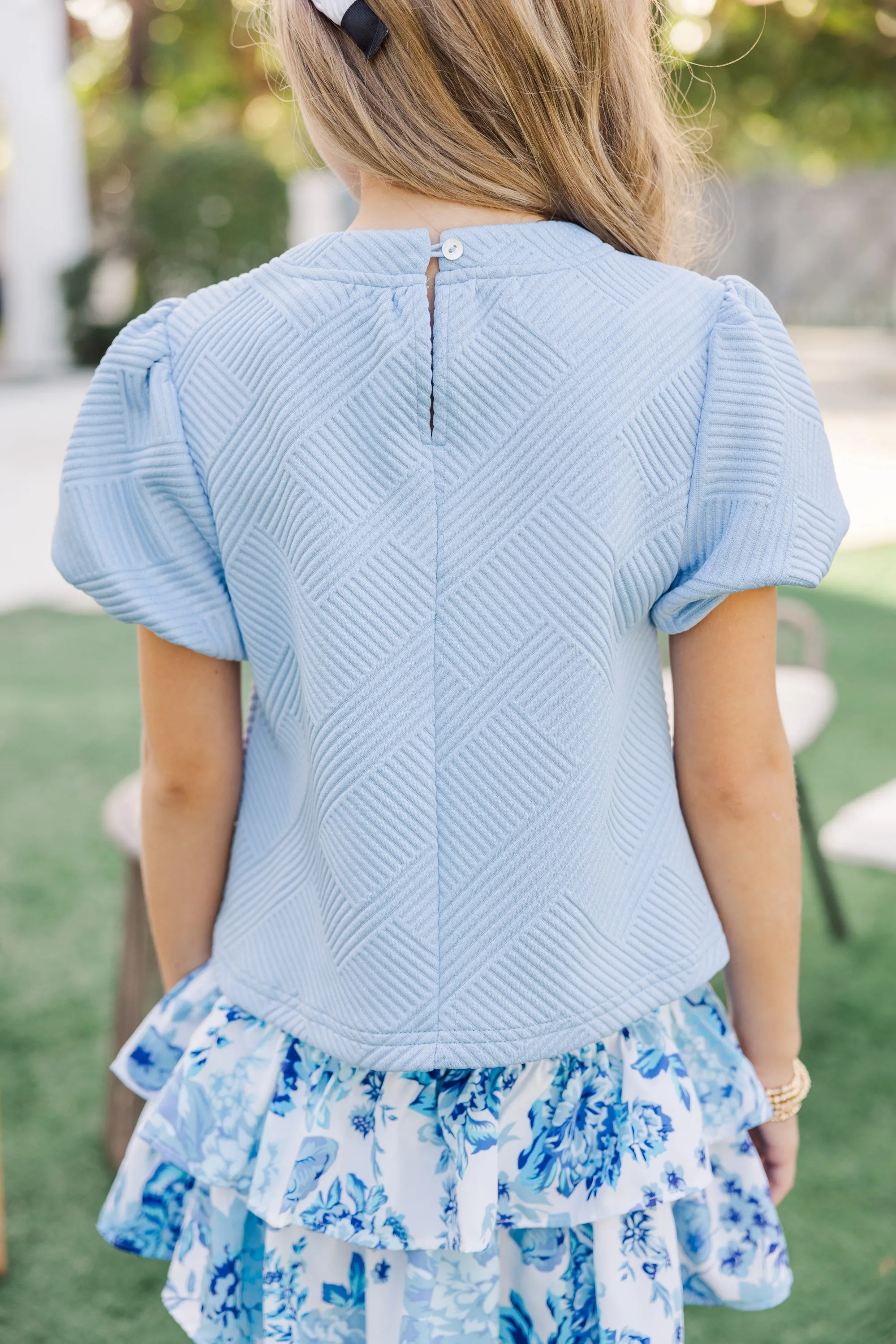 Girls: The Coraline Light Blue Textured Blouse