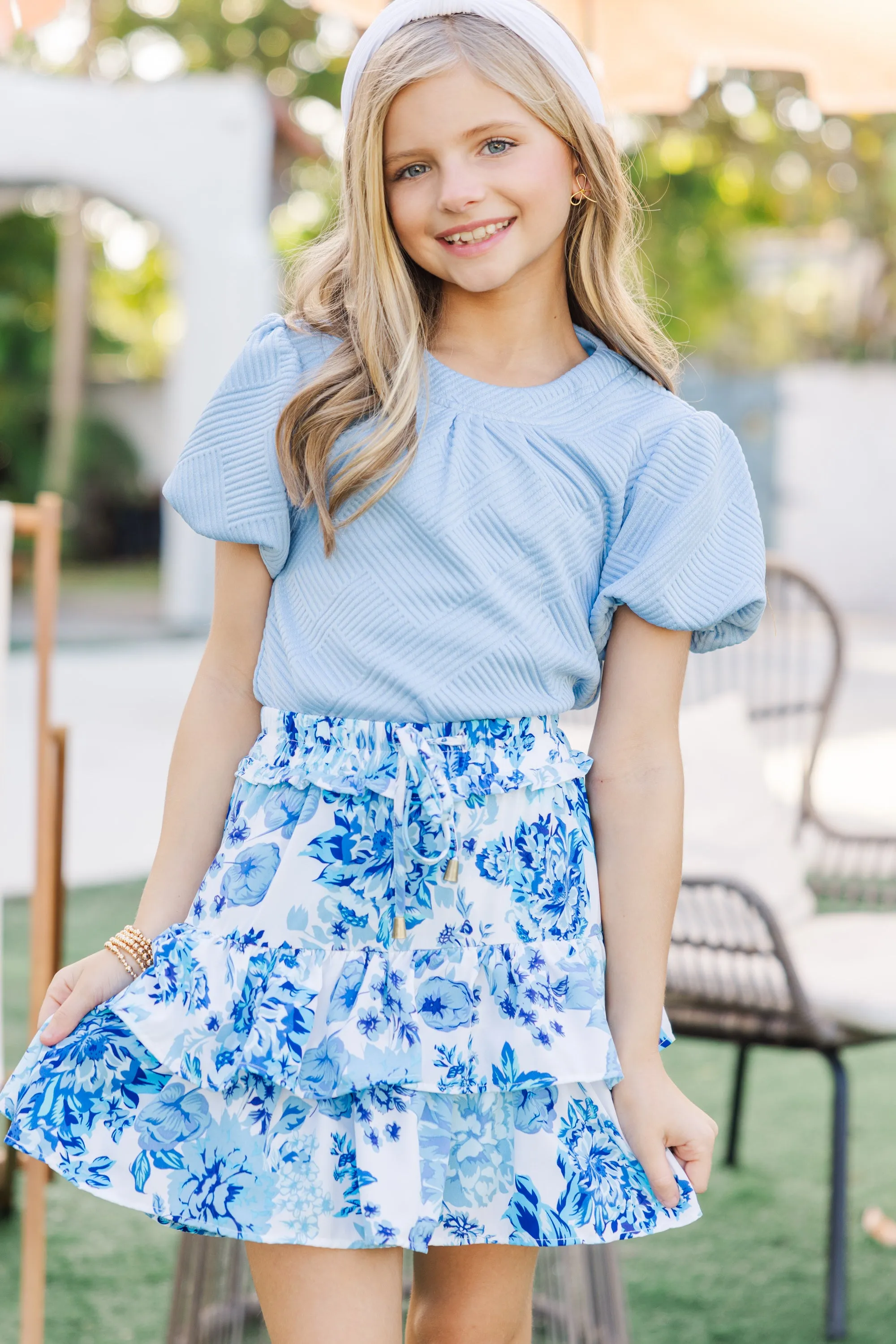 Girls: The Coraline Light Blue Textured Blouse