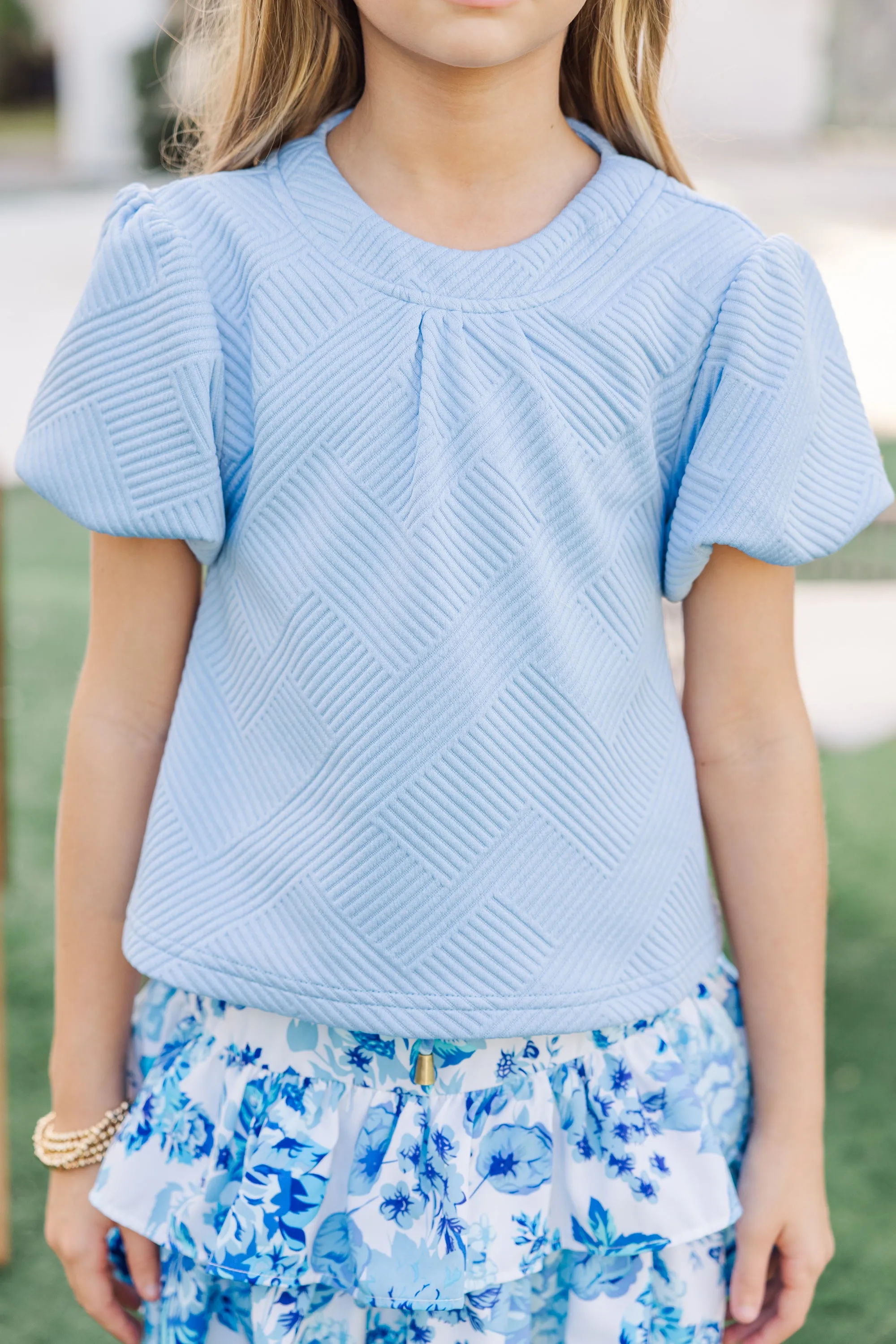 Girls: The Coraline Light Blue Textured Blouse