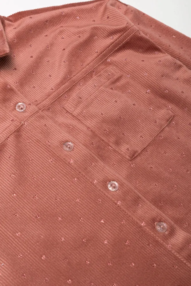 Glitter Heart Corduroy Shirt Pink
