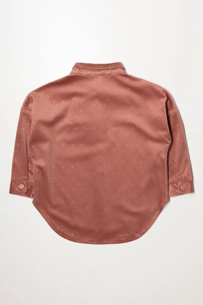 Glitter Heart Corduroy Shirt Pink