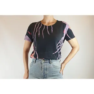 Gorman black tee shirt with pink and purple squid print size 8