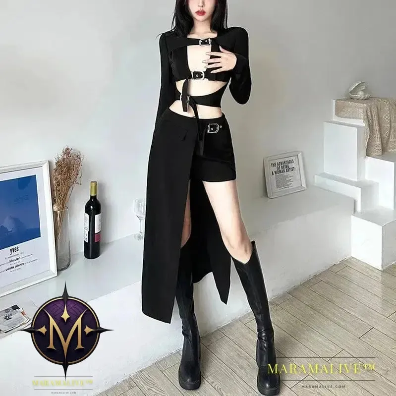 Gothic Skirts Goth Dark Techwear Patchwork Sexy Mini Women Grunge Irregular Hem High Waist Cargo Skirt Hip Hop Black Summer 2023