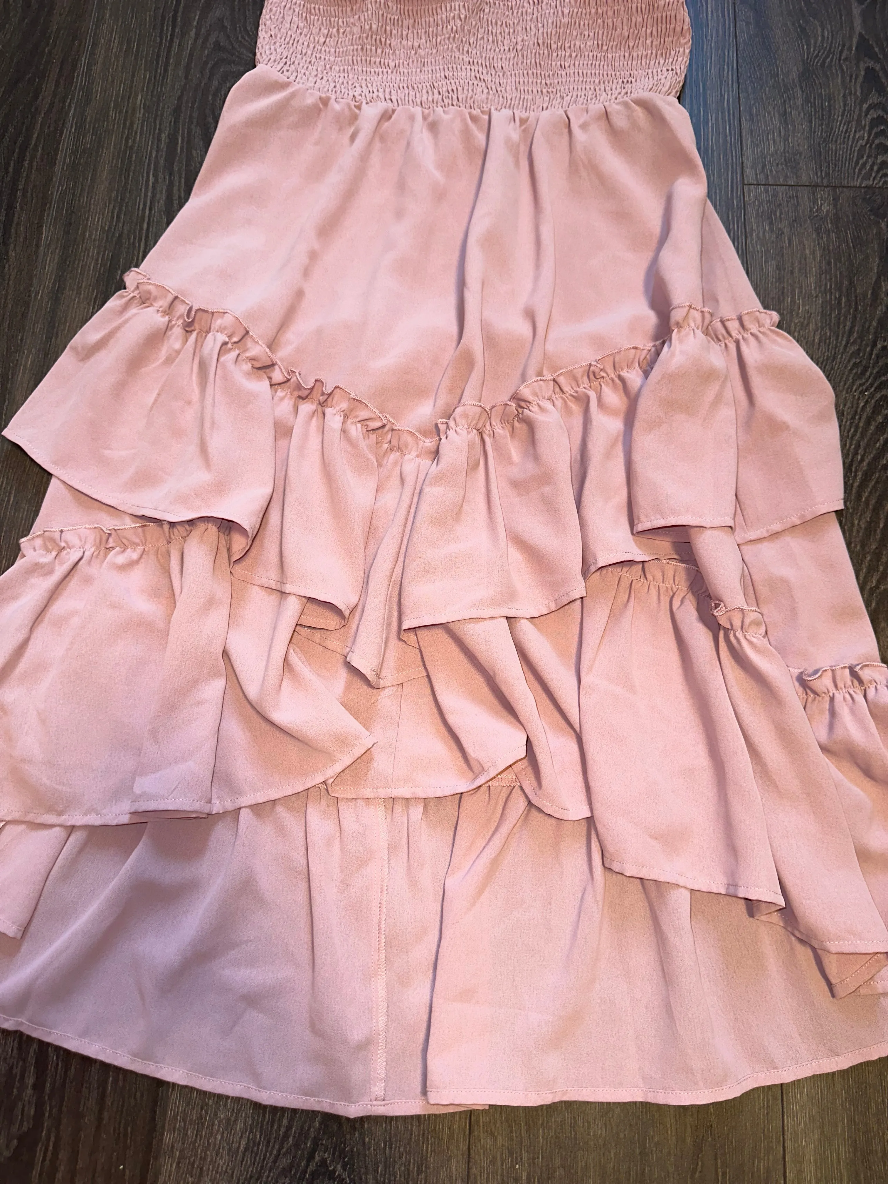 Grace Karin (Large) Pink Blush Ruffle Maxi Skirt with Stretchy Waist