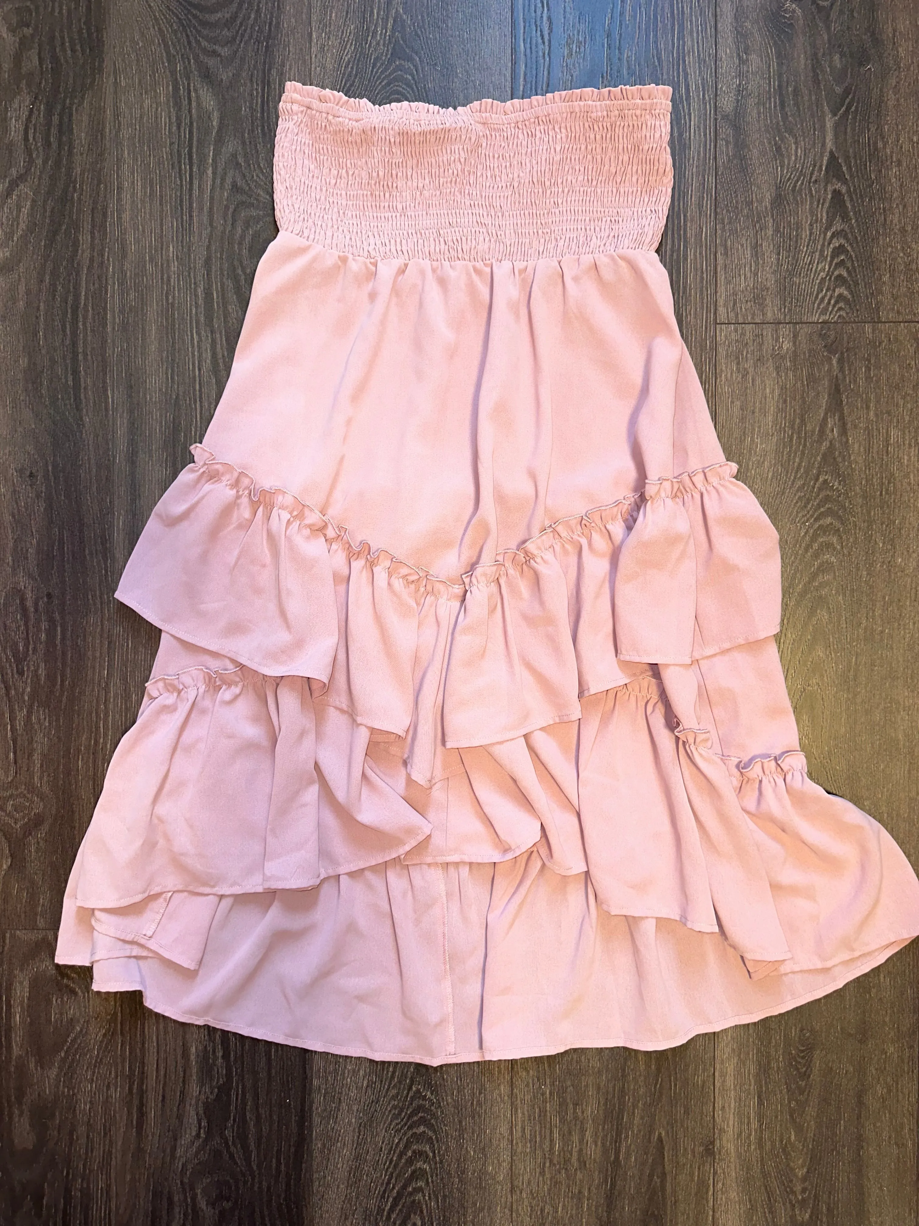 Grace Karin (Large) Pink Blush Ruffle Maxi Skirt with Stretchy Waist