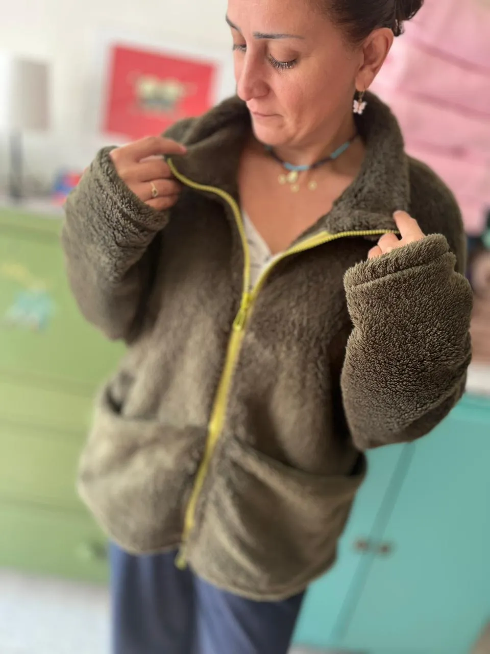 Grey Collar Zipper Jacket