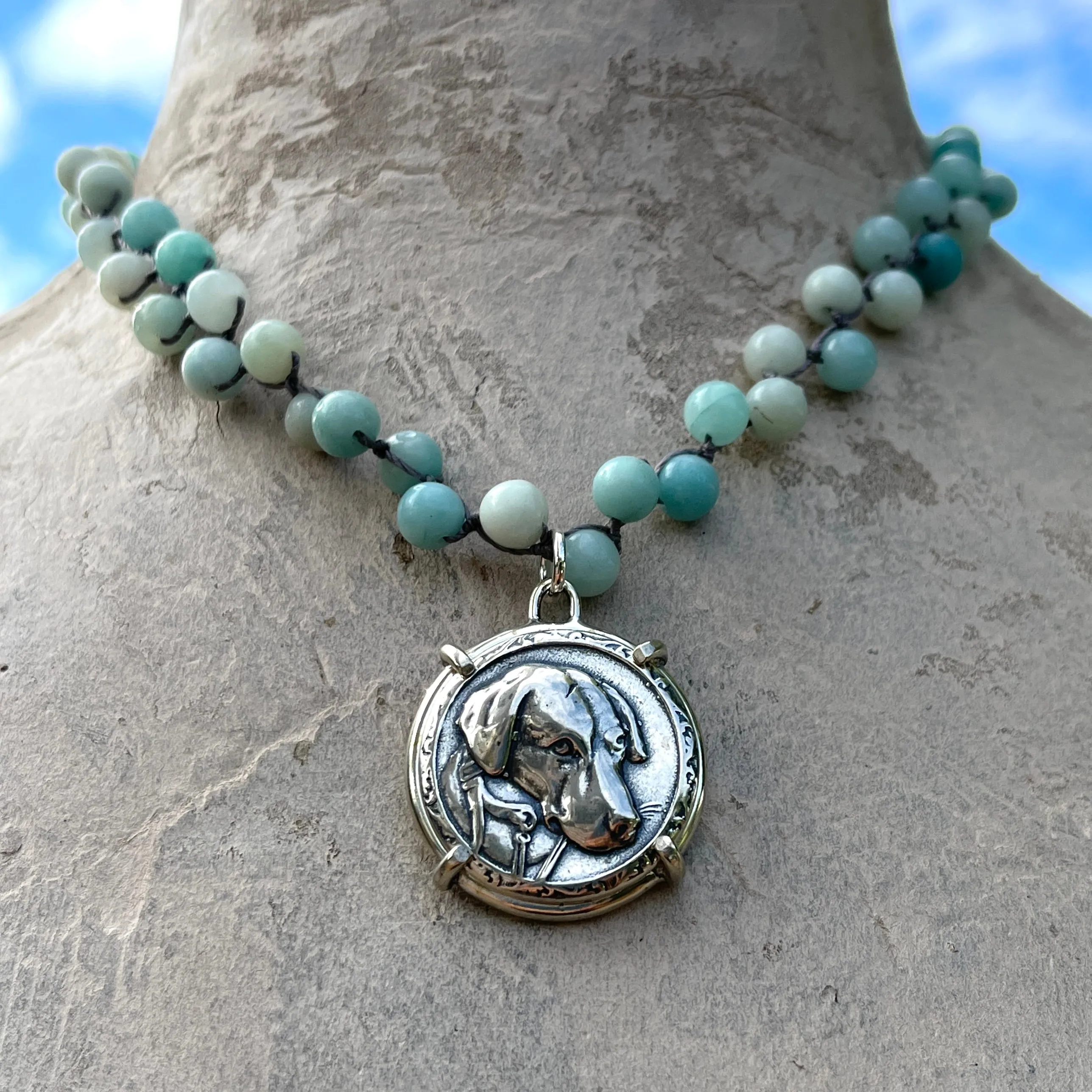Handsome Hound Dog Button Necklace