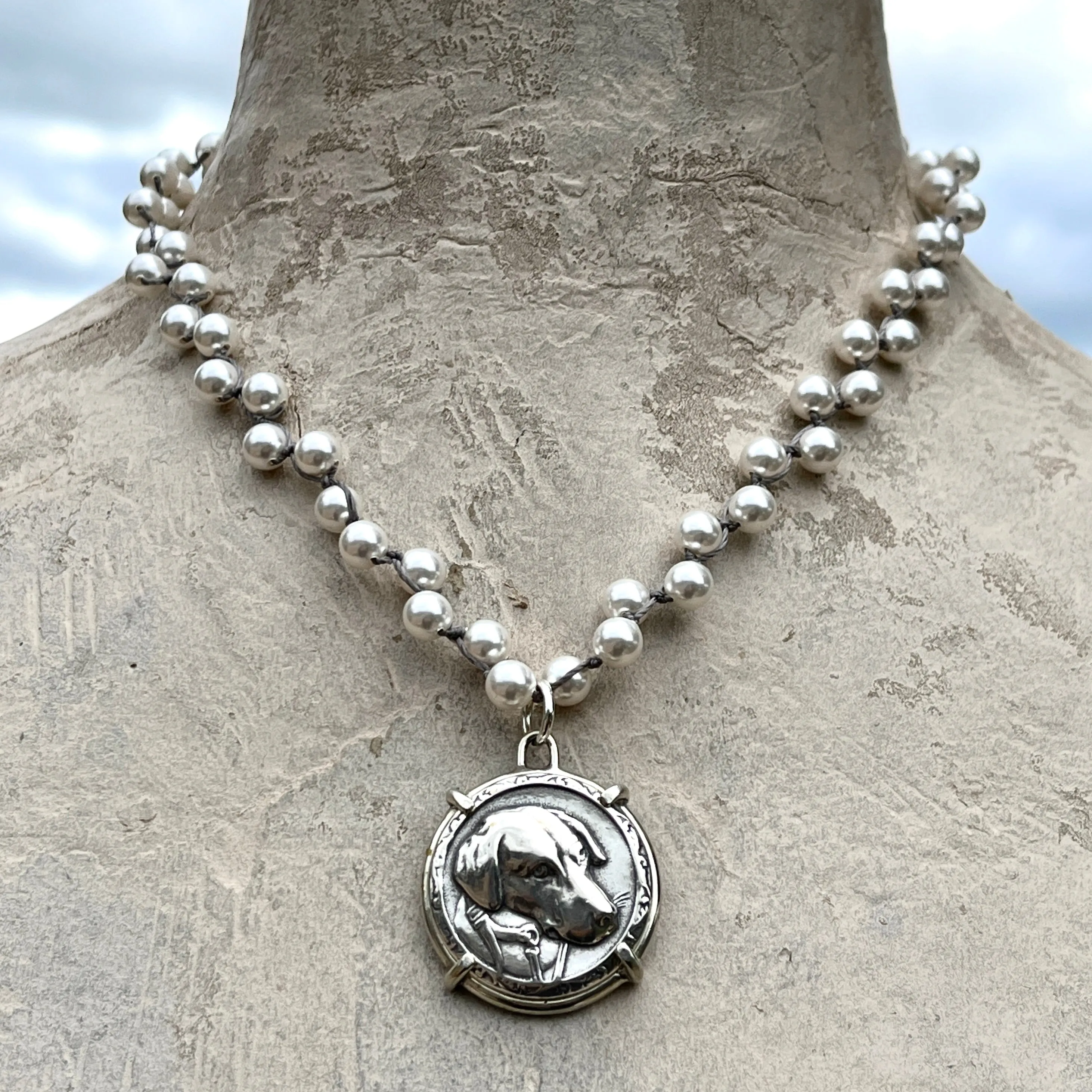 Handsome Hound Dog Button Necklace
