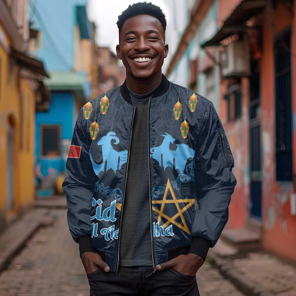 Happy Eid Al-Adha Sleeve Zip Bomber Jacket Morocco Mubarak LT15