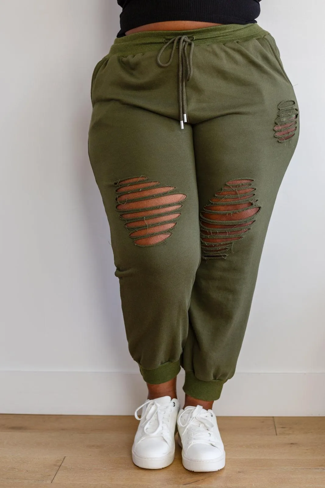 Hazel Blues® | Kick Back Distressed Joggers in Olive
