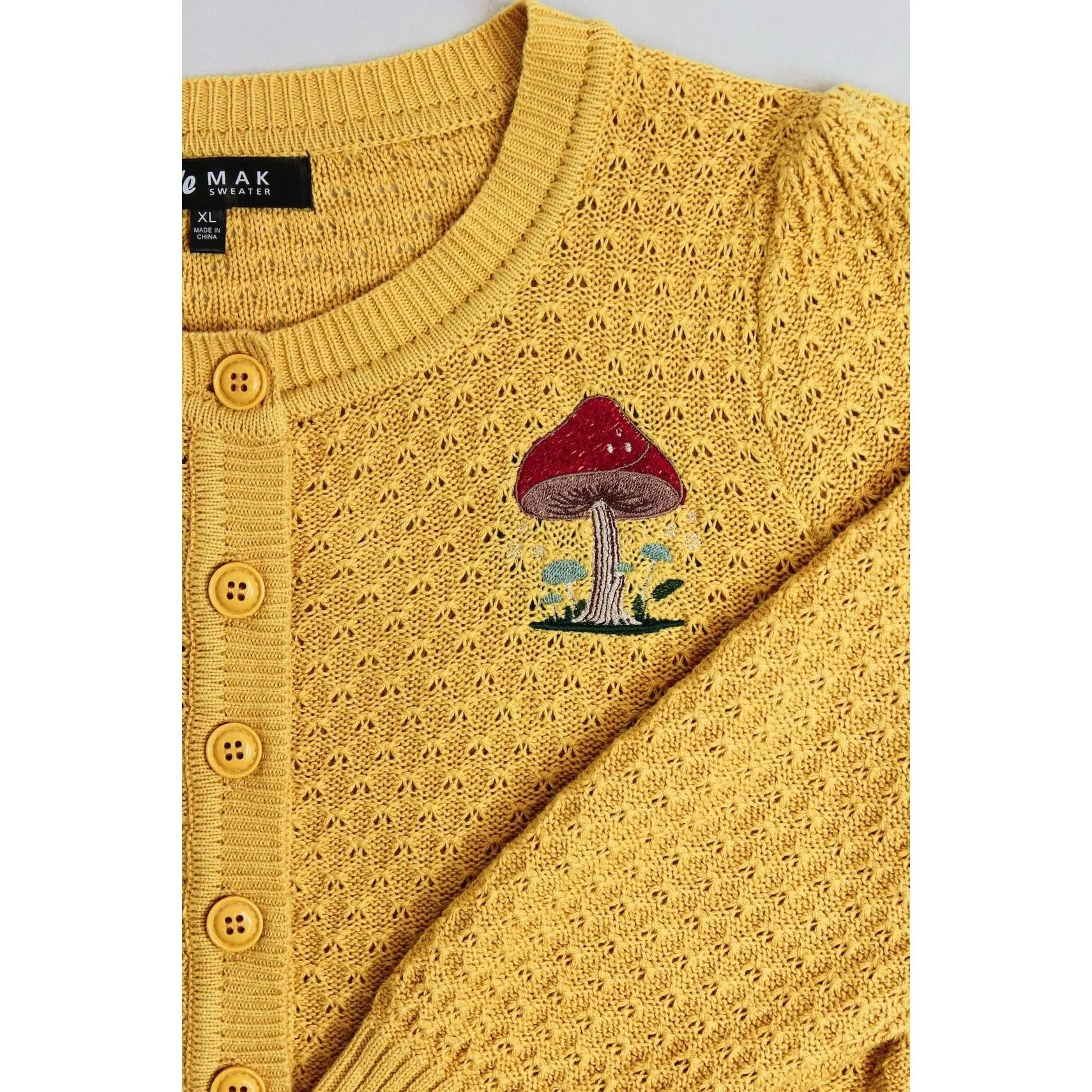 Hemet Embroidered Mushroom Knit Sweater Cardigan