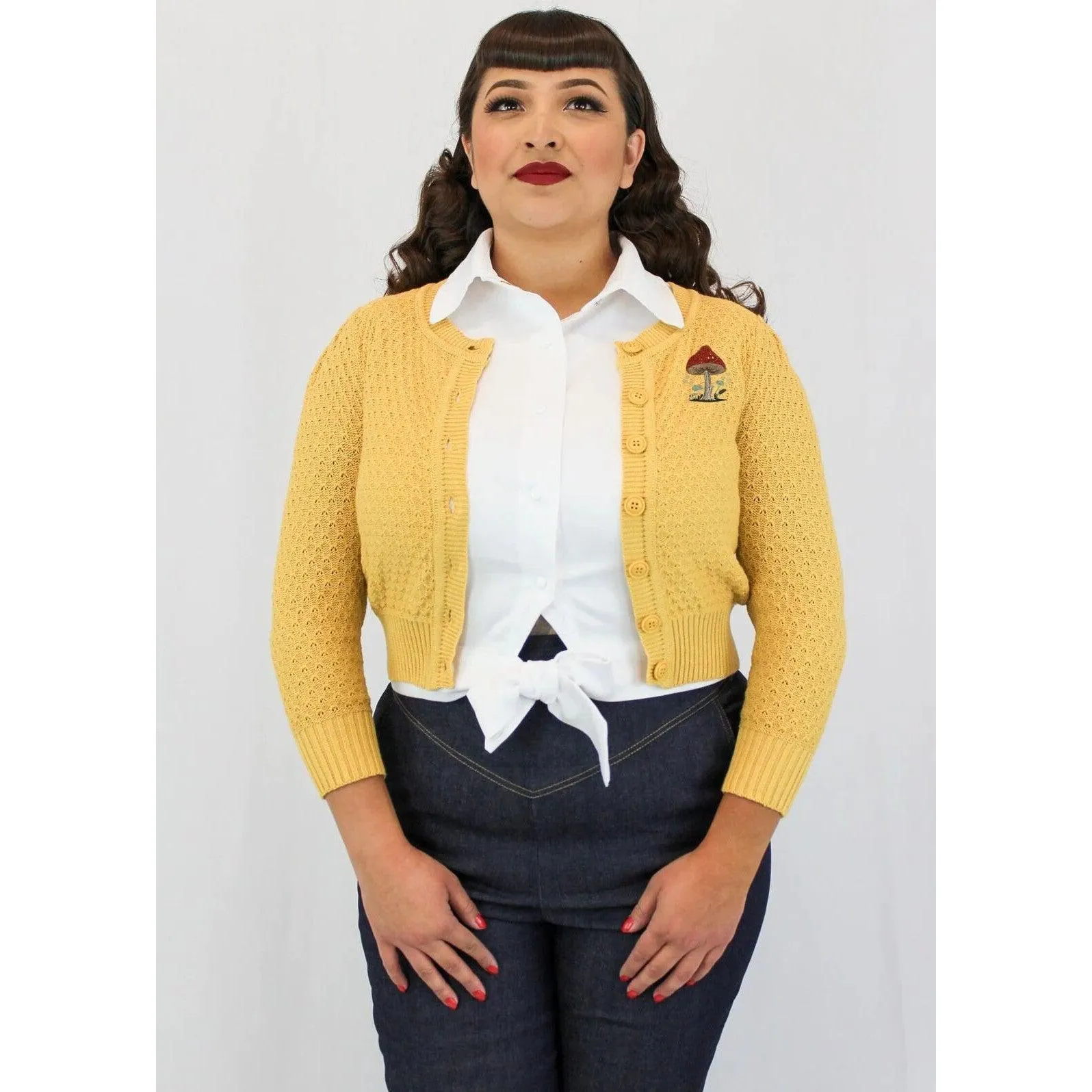 Hemet Embroidered Mushroom Knit Sweater Cardigan