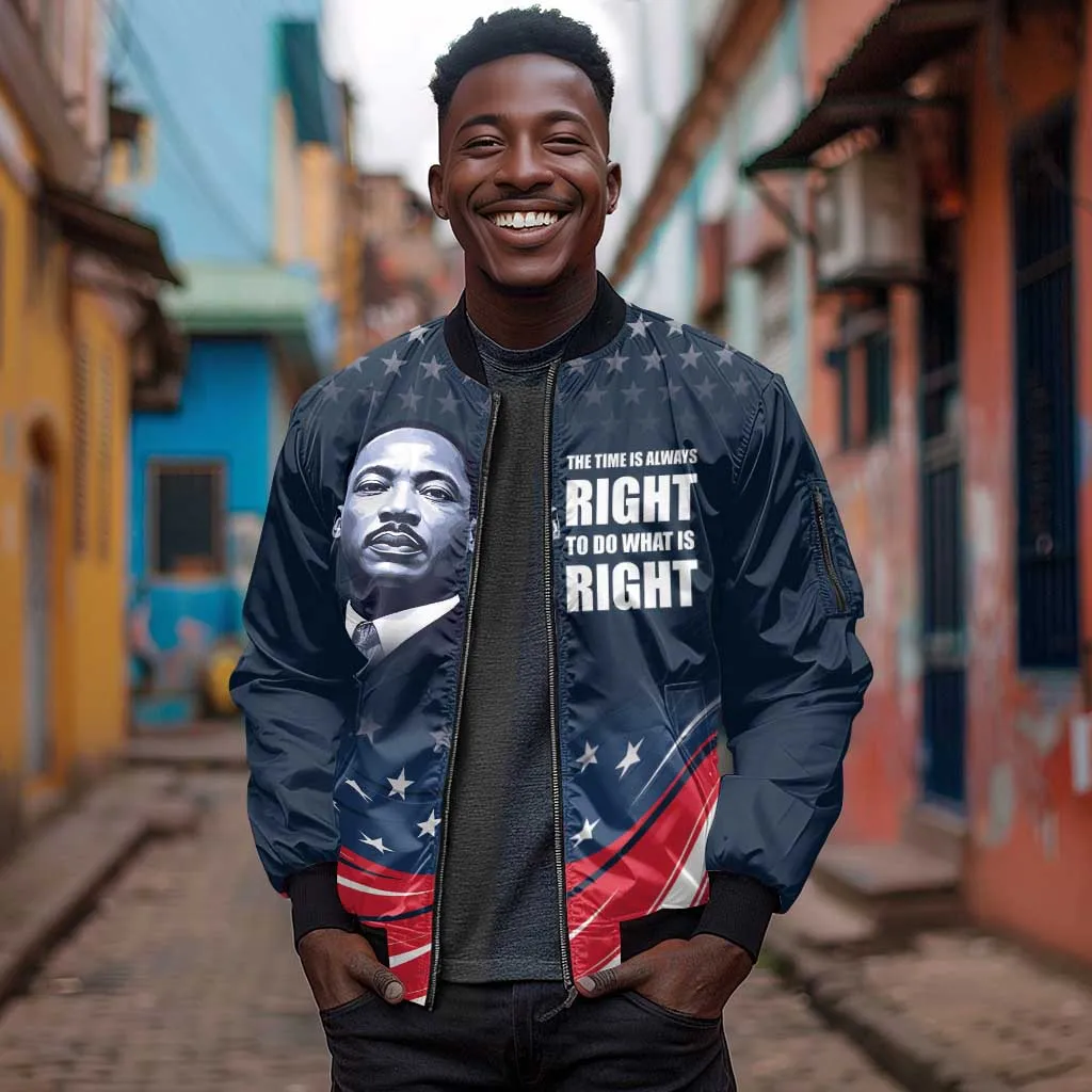 Honor MLK African-American Civil Rights Leaders Sleeve Zip Bomber Jacket The Time Is Always Right To Do What Is Right LT9