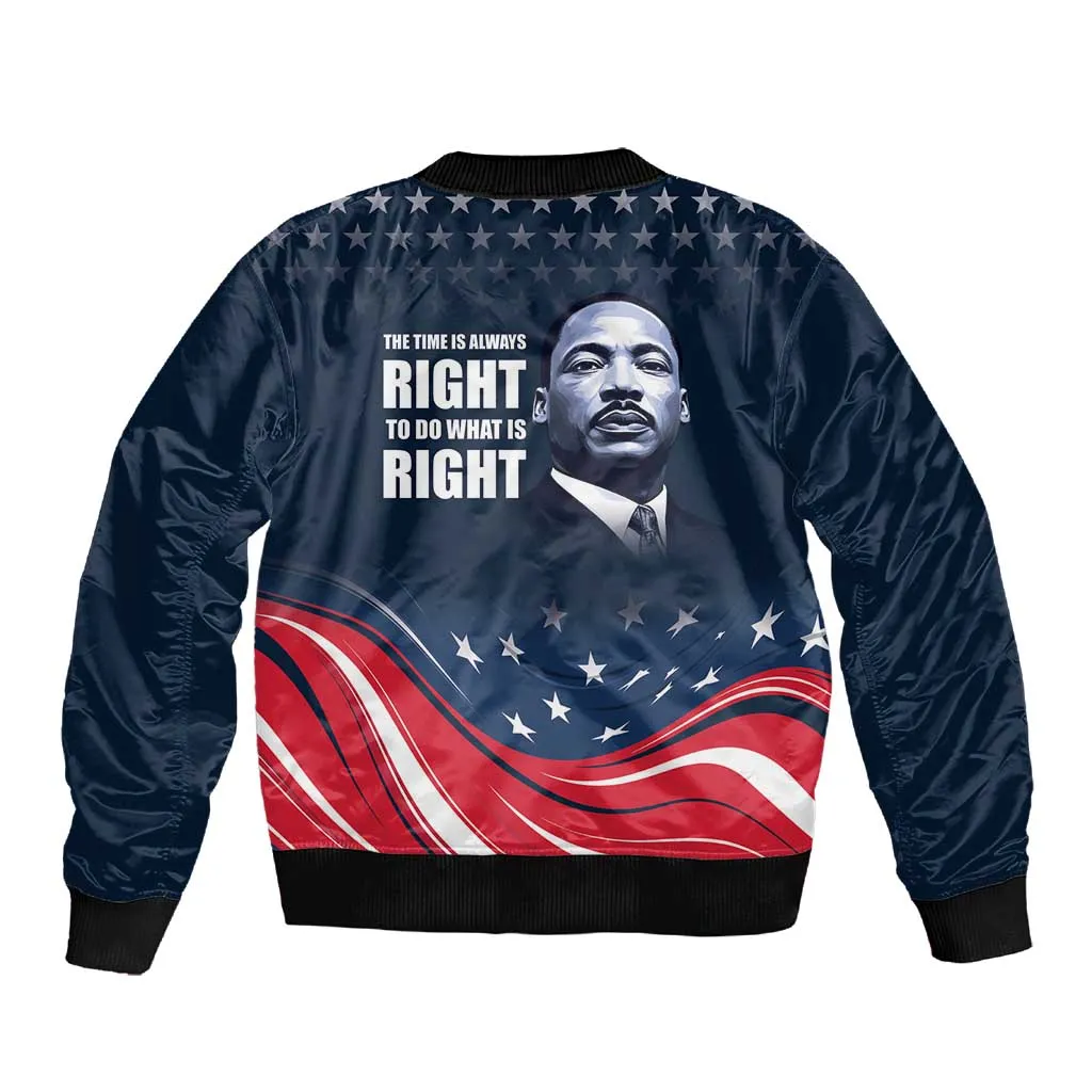 Honor MLK African-American Civil Rights Leaders Sleeve Zip Bomber Jacket The Time Is Always Right To Do What Is Right LT9