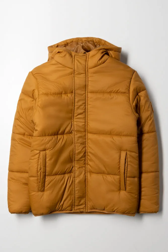Hooded Puffer Jacket Tan
