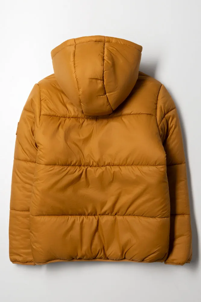 Hooded Puffer Jacket Tan