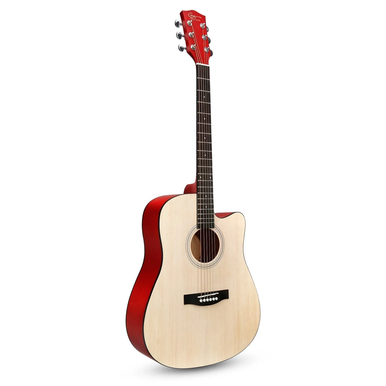 HRICANE GU-2 41 Inch Solid Spruce Top Folk Natural-Cutaway Acoustic Guitar