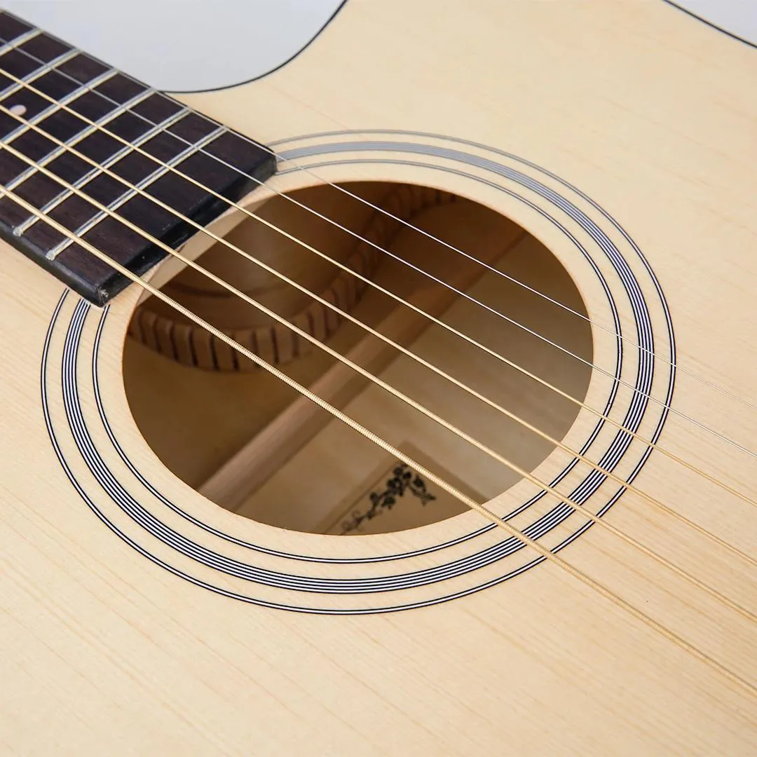 HRICANE GU-2 41 Inch Solid Spruce Top Folk Natural-Cutaway Acoustic Guitar
