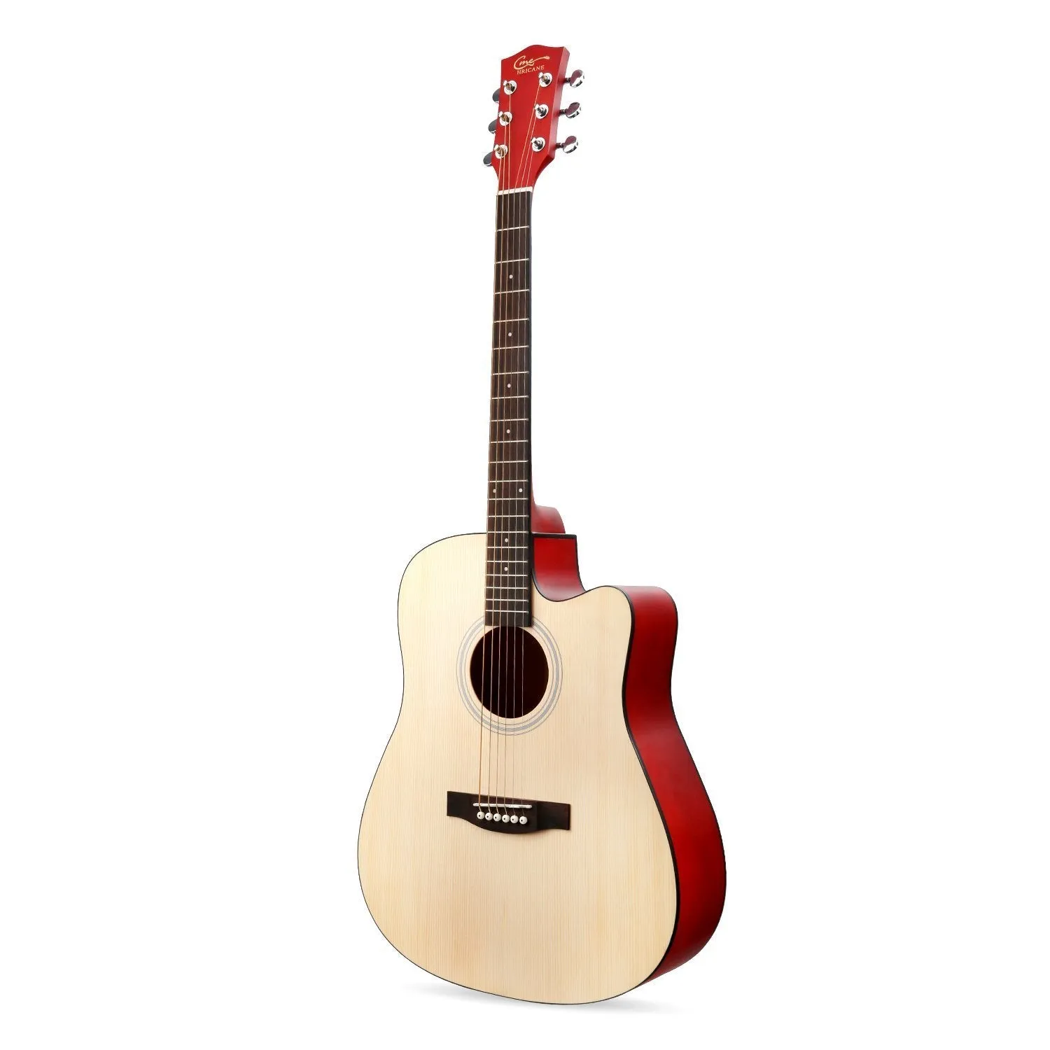 HRICANE GU-2 41 Inch Solid Spruce Top Folk Natural-Cutaway Acoustic Guitar