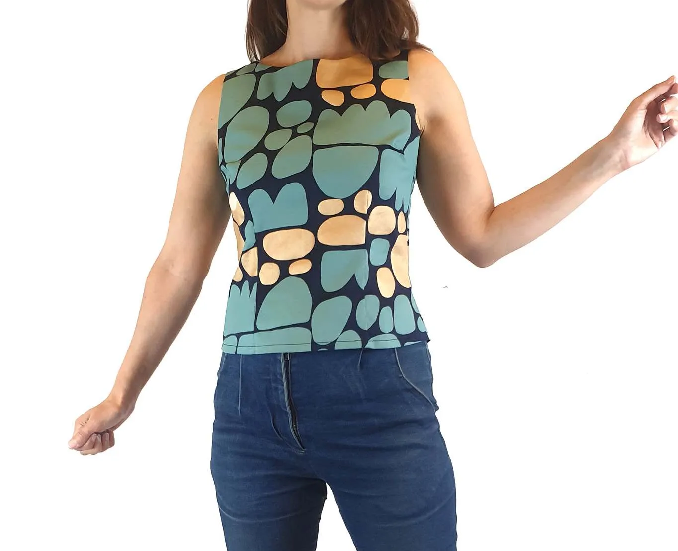 ikuntji Artists stunning and unique blue and gold print top size 8