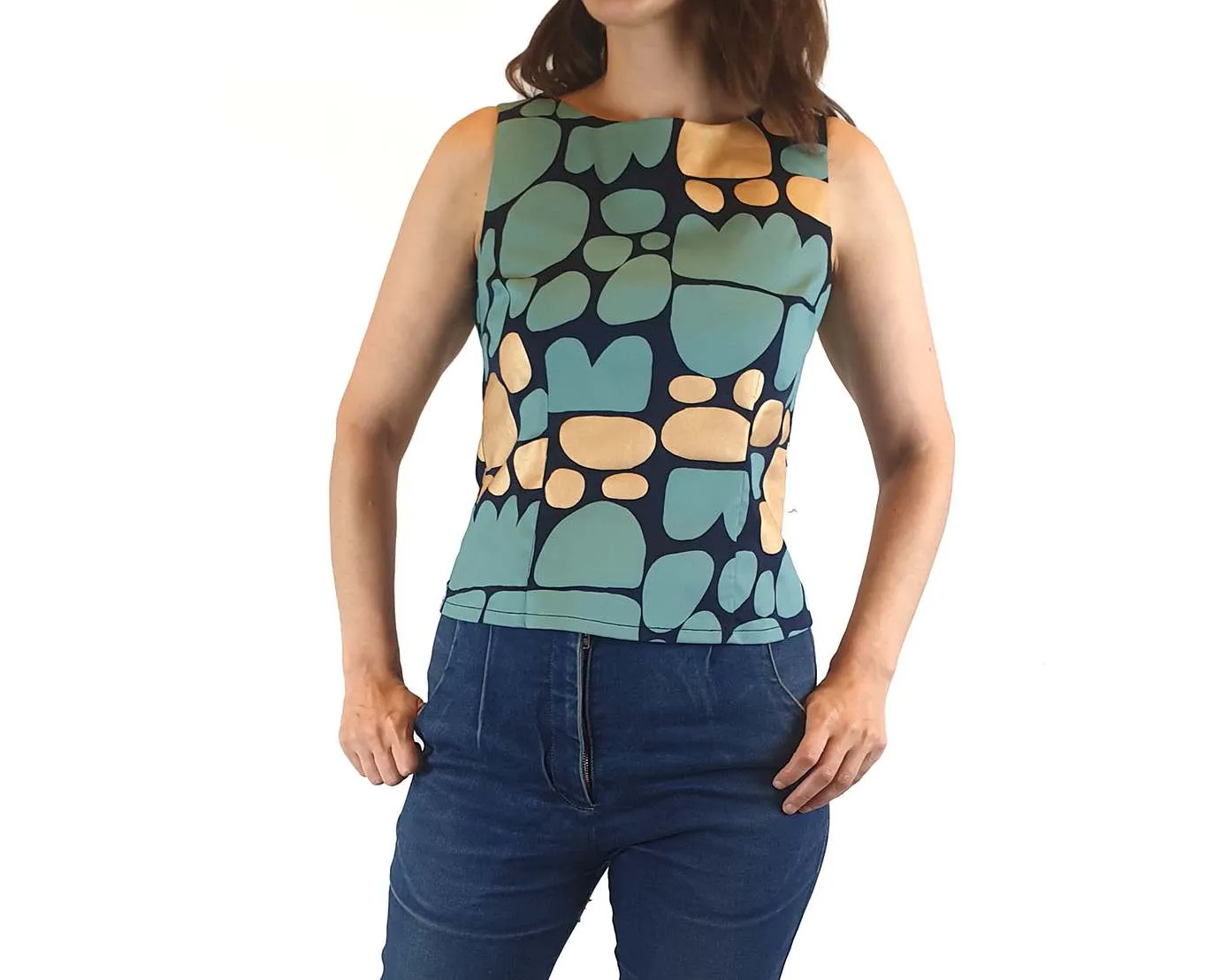 ikuntji Artists stunning and unique blue and gold print top size 8