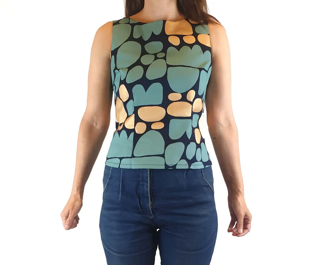 ikuntji Artists stunning and unique blue and gold print top size 8