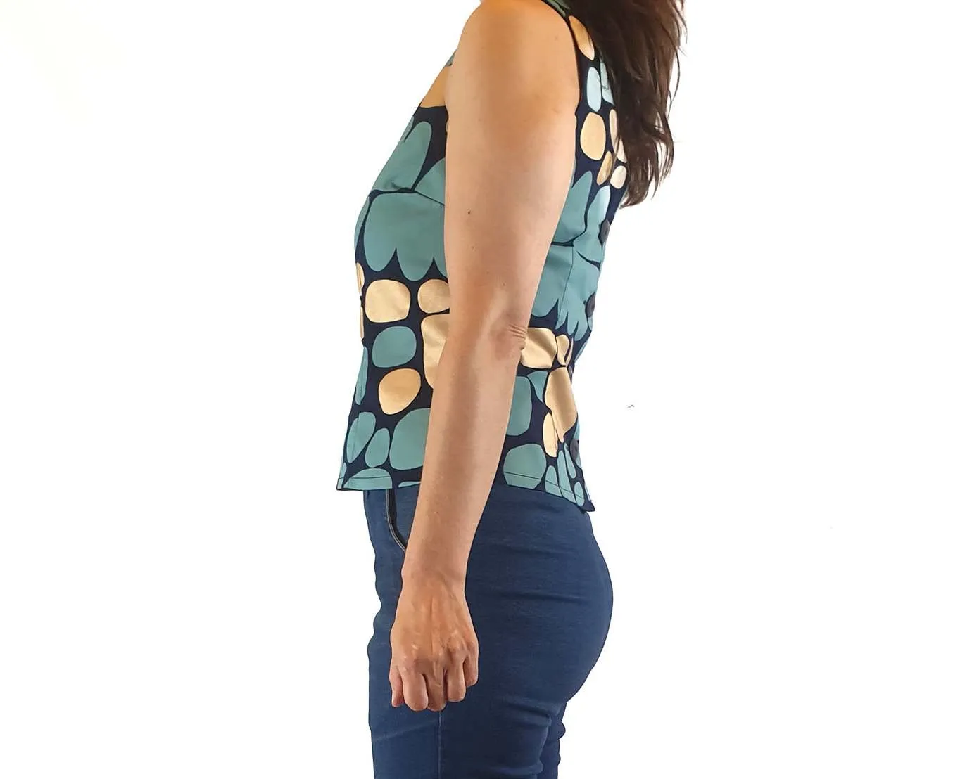 ikuntji Artists stunning and unique blue and gold print top size 8