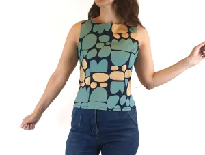 ikuntji Artists stunning and unique blue and gold print top size 8
