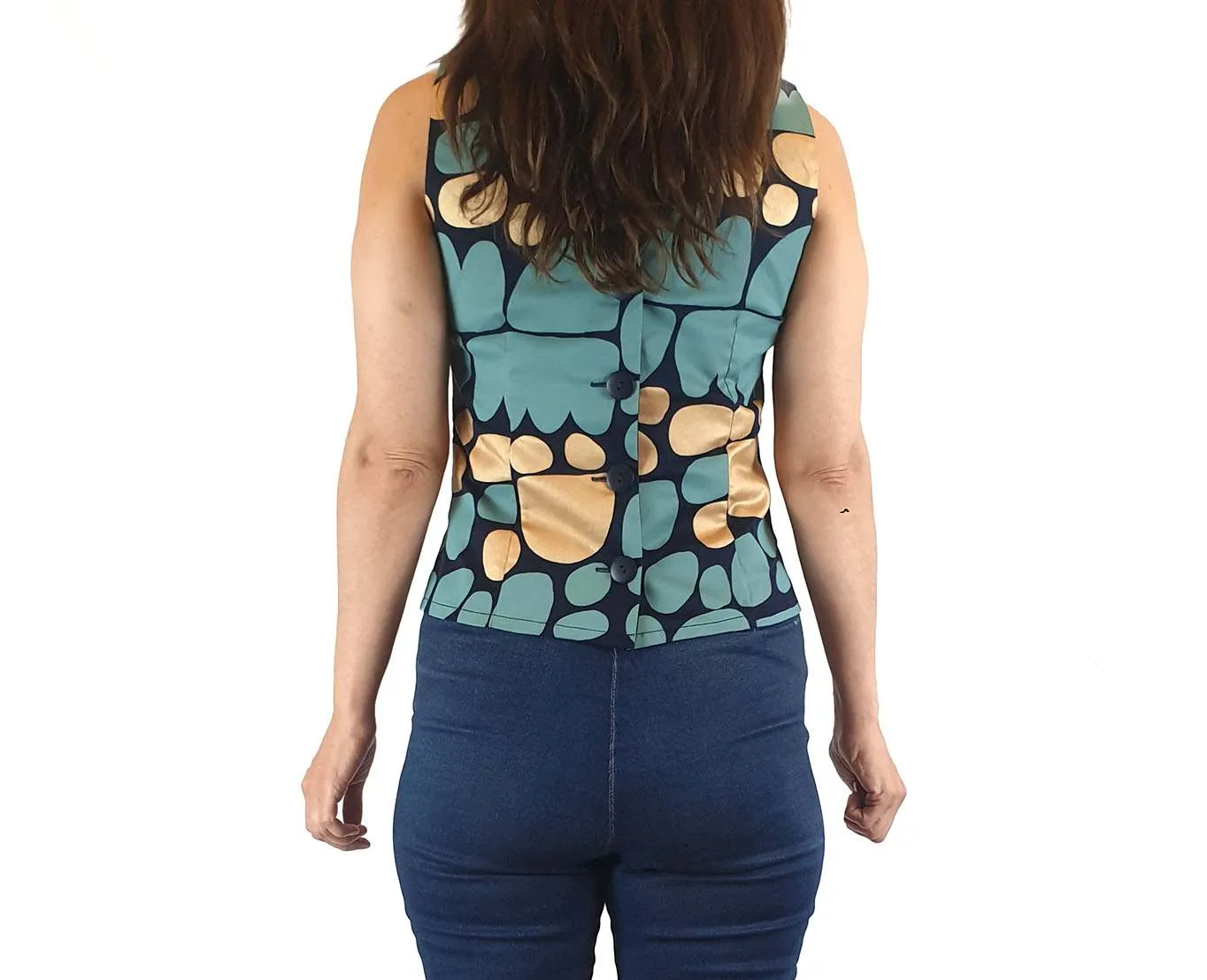 ikuntji Artists stunning and unique blue and gold print top size 8