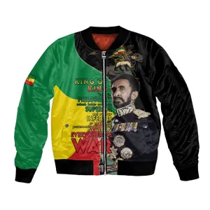 Jah Rastafari Sleeve Zip Bomber Jacket Haile Selassie LT15